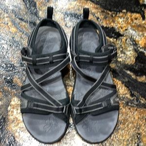 Ahnu sandals , sz 10, blk / grey, Velcro straps, rubber soul. Good condition.